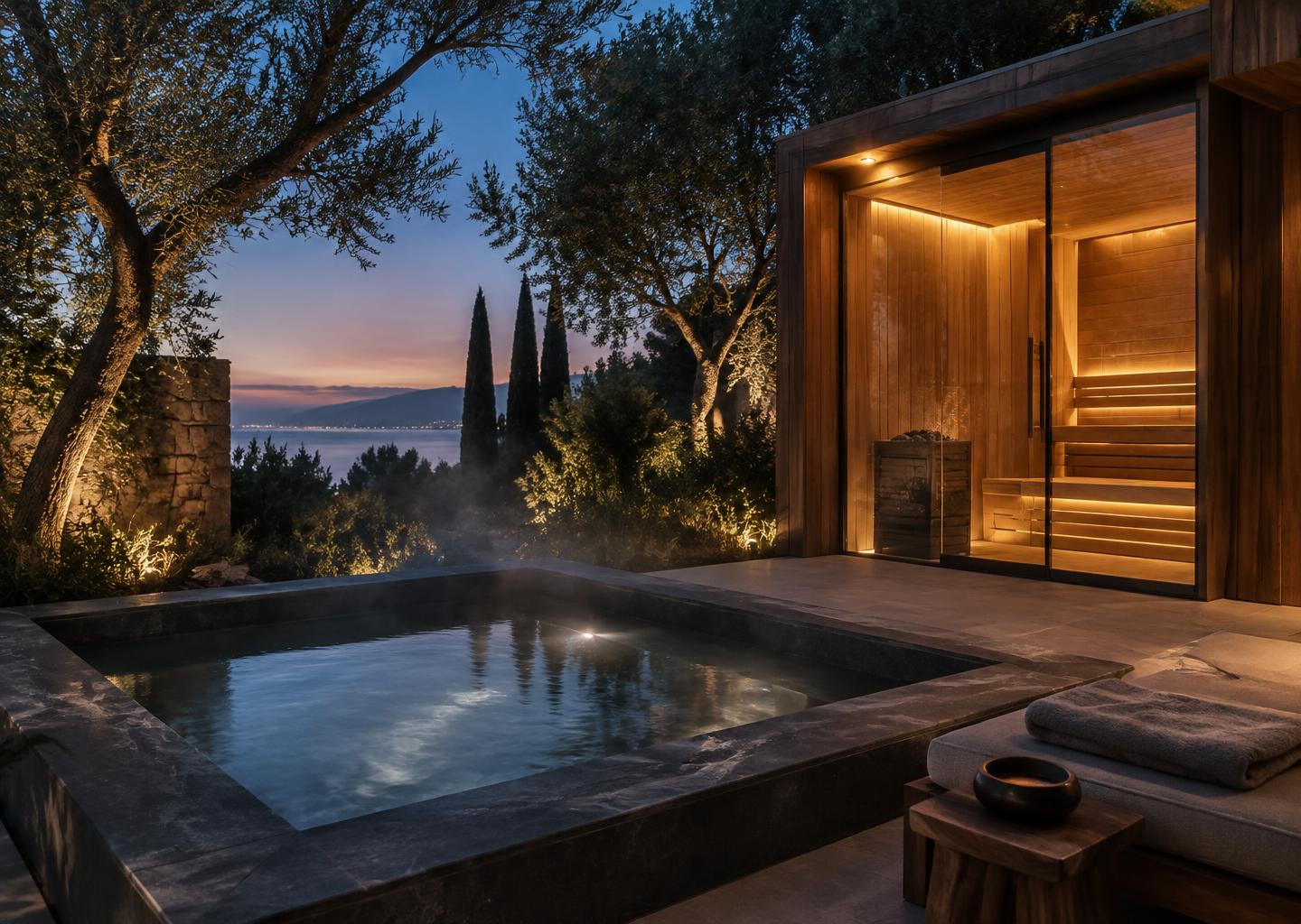 Sauna and cold plunge retreat concept